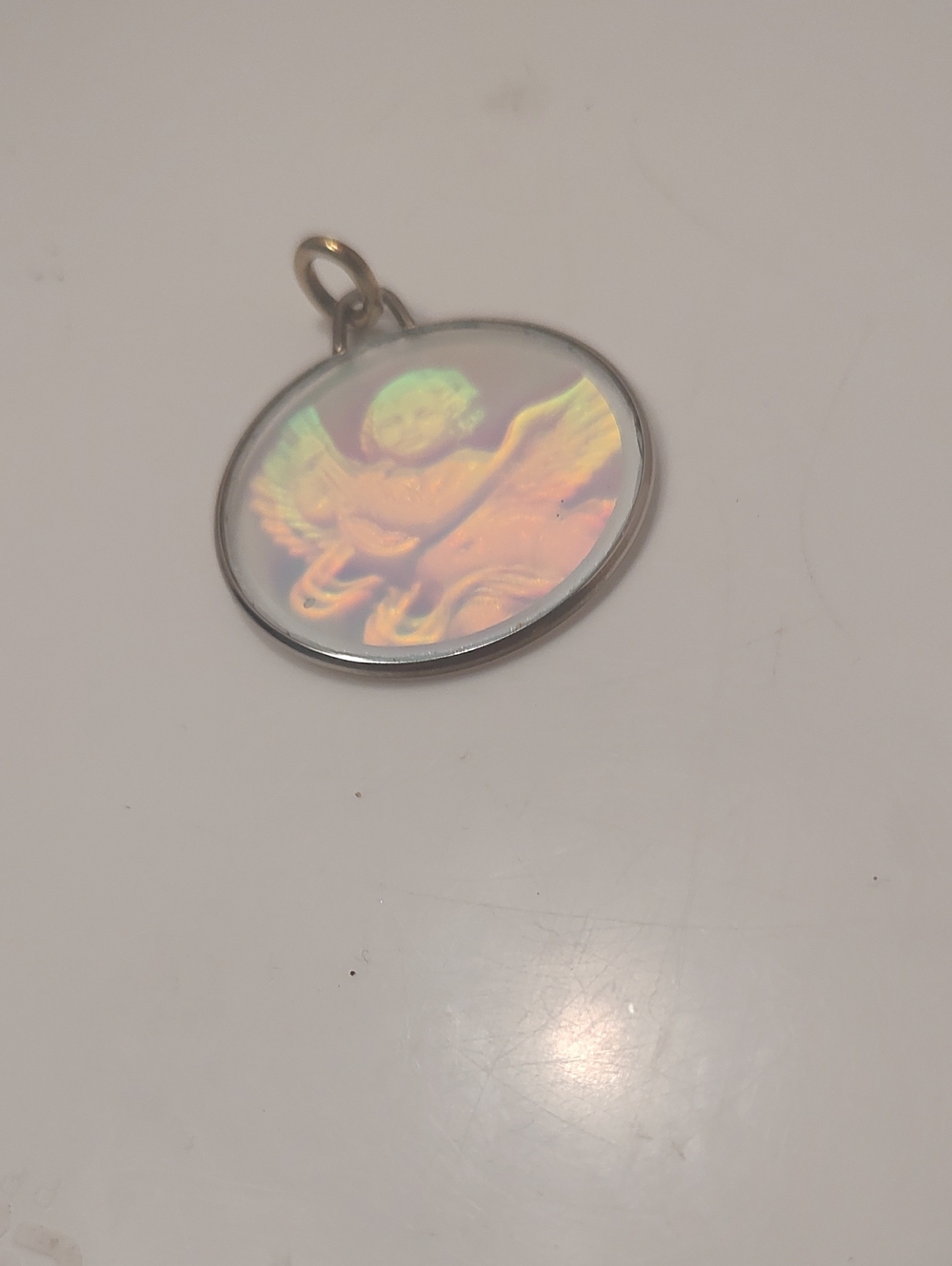 Vintage 3D Hologram Angel Cherub Pendant Charm 1.5"